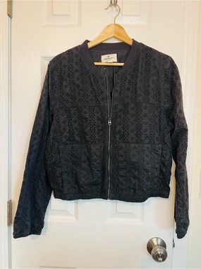 American Eagle Outfitters Black Eyelet Bomber Jacket